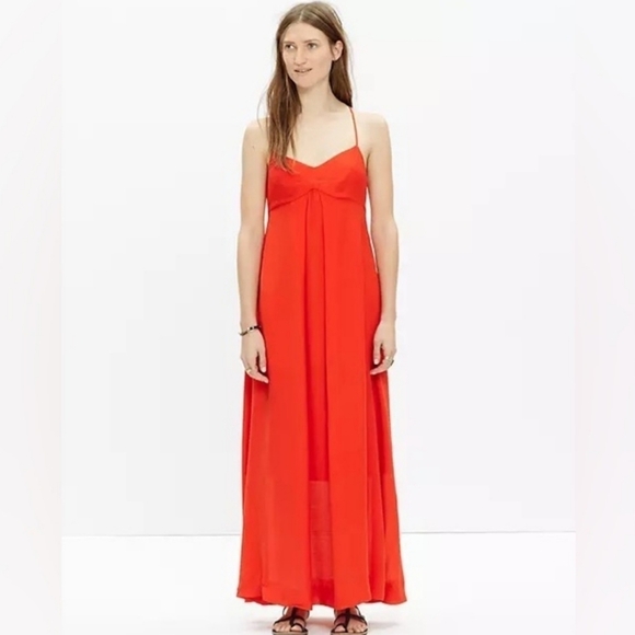 Madewell Red Orange Empire Strappy Maxi Dress Lined - Picture 7 of 8